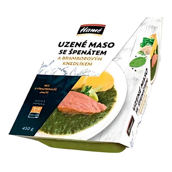 Hamé Uzené se špenátem a bramborovým knedlíkem