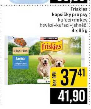 Friskies kapsičky pro psy kuřecí+mrkev hovēzi+kuřecí+jehněči Junior 4x85g