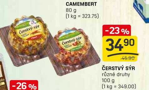 ČERSTVÝ SÝR různé druhy 100 g 