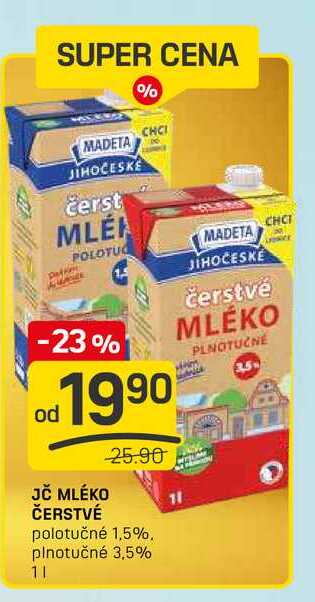 JČ MLÉKO ČERSTVÉ polotučné 1,5% 1l