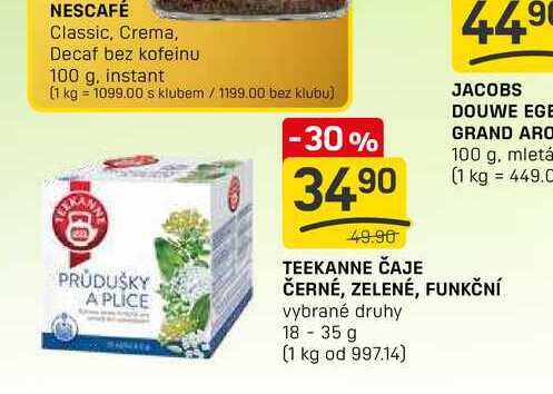 TEEKANNE ČAJE ČERNÉ, ZELENÉ, FUNKČNÍ vybrané druhy 18-35 g