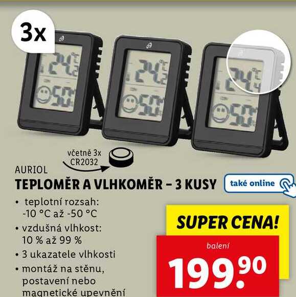 TEPLOMĚR A VLHKOMĚR - 3 KUSY 