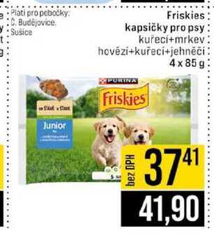 Friskies kapsičky pro psy hovēzi+kuřecí+jehněči kuřecí+mrkev 4x85g