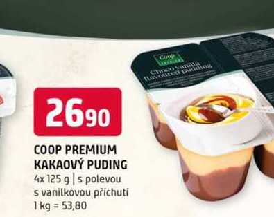 Coop premium kakaový puding 4x 125 g s polevou s vanilkovou příchutí 