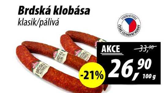 Brdská klobása klasik/pálivá, 100 g