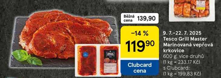 Tesco Grill Master Marinovaná vepřová krkovice, 600 g, více druhů 