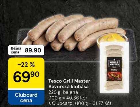 Tesco Grill Master Bavorská klobása, 220 g, balená