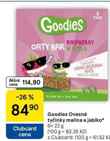 Goodies Ovesné tyčinky malina a jablko, 6× 23 g  