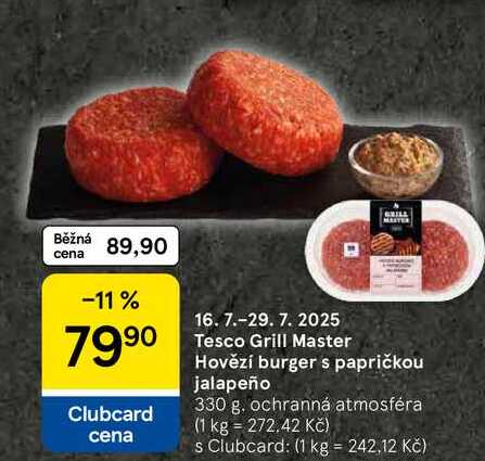 Tesco Grill Master Hovězí burger s papričkou jalapeño, 330 g 