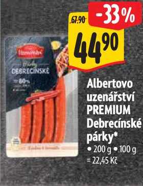 Albertovo uzenářství PREMIUM Debrecínské párky, 200 g 