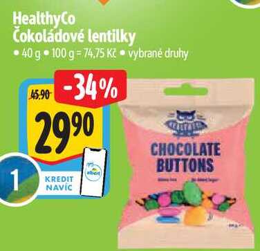 HealthyCo Čokoládové lentilky, 40 g
