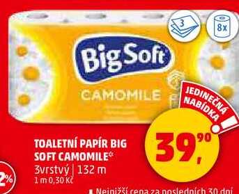 TOALETNÍ PAPÍR BIG SOFT CAMOMILE, 3vrstvý, 132 m 
