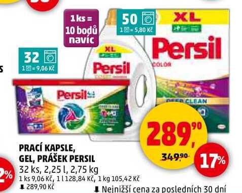 PRACÍ KAPSLE, GEL, PRÁŠEK PERSIL, 32 ks, 2,25 l, 2,75 kg  