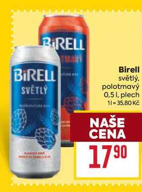 Birell světlý, polotmavý 0,51, plech