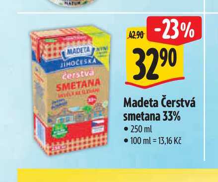   Madeta Čerstvá smetana 33%  250 ml  