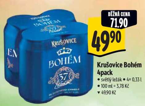 Krušovice Bohém 4pack, 4x 0,33 l 