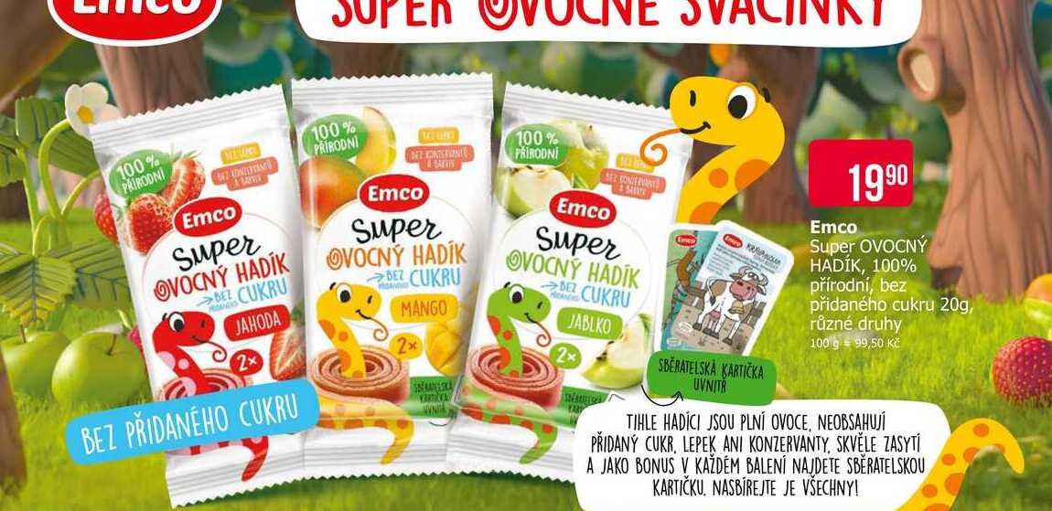 Emco Super OVOCNÝ HADİK, 100% přírodní, bez přidaného cukru 20g, různé druhy 