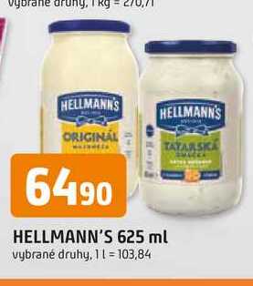 Hellmann's tatarská omáčka, majonéza 625ml, vybrané druhy
