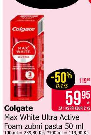 Colgate Max White Ultra Active Foam zubní pasta 50 ml 