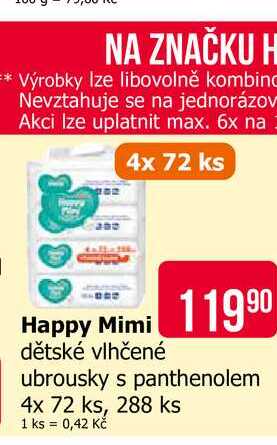 Happy Mimi dětské vlhčené ubrousky s panthenolem 4x 72 ks, 288 ks