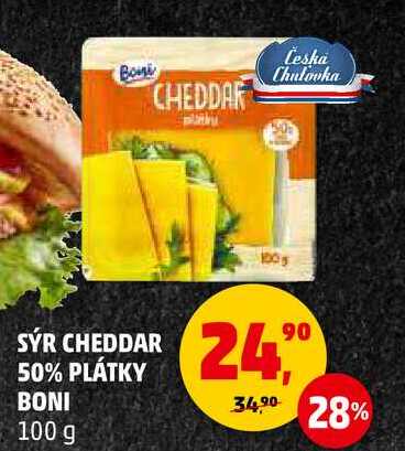 SÝR CHEDDAR 50% PLÁTKY BONI, 100 g  