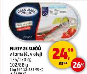 FILETY ZE SLEĎŮ v tomatě, v oleji, 175/170 g; 102/88 g 