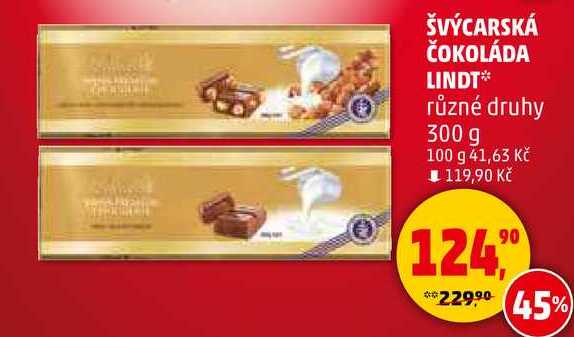 ŠVÝCARSKÁ ČOKOLÁDA LINDT různé druhy, 300 g 