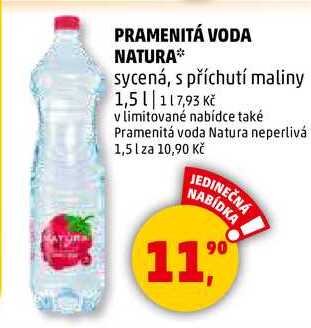 NATURA pramenitá voda sycená, s příchutí maliny, 1,5 l