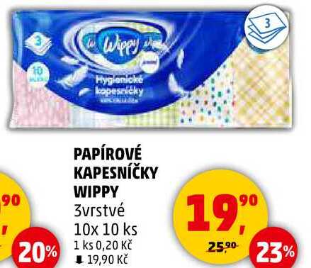 PAPÍROVÉ KAPESNÍČKY WIPPY 3vrstvé, 10x 10 ks