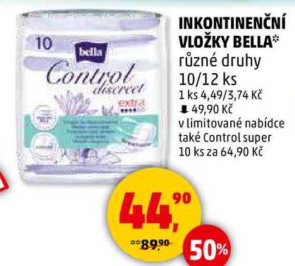 INKONTINENČNÍ VLOŽKY BELLA různé druhy, 10/12 ks  