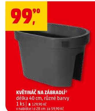 KVĚTINÁČ NA ZÁBRADLÍ, délka 40 cm, různé barvy, 1 ks 