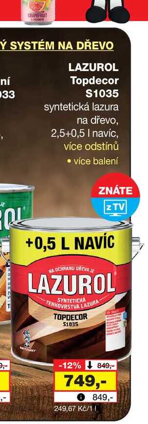 LAZUROL Topdecor 33 S1035 syntetická lazura na dřevo, 2,5l