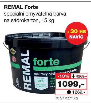 REMAL Forte speciální omyvatelná barva na sádrokarton, 15 kg 