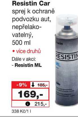 Resistin Car sprej k ochraně podvozku aut, nepřelako- vatelný, 500 ml  