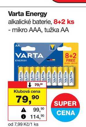 Varta Energy alkalické baterie, 8+2 ks - mikro AAA, tužka AA 
