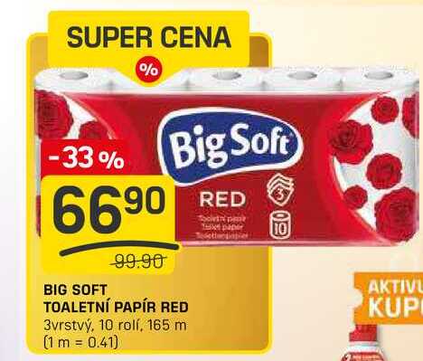 BIG SOFT TOALETNÍ PAPÍR RED 3vrstvý, 10 rolí, 165 m