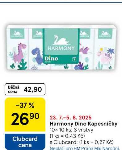 Harmony Dino Kapesníčky, 10x 10 ks, 3 vrstvy 