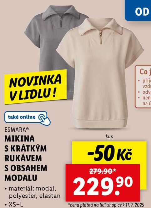 MIKINA S KRÁTKÝM RUKÁVEM S OBSAHEM MODALU 