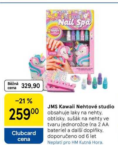 JMS Kawaii Nehtové studio, obsahuje laky na nehty,  obtisky, sušák na nehty ve tvaru jednorožce (na 2 AA baterie) a další doplňky