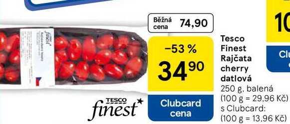 Tesco Finest Rajčata cherry datlová, 250 g, balená  