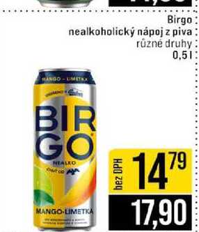 Birgo nealkoholický nápoj z piva různé druhy 0,5l 