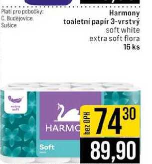 Harmony toaletní papír 3-vrstvý soft white extra soft flora 16 ks 