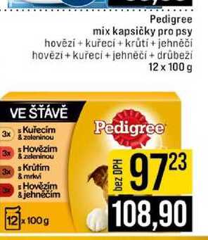 Pedigree mix kapsičky pro psy hovězí + kuřecí + krůtí + jehněčí hovězí + kuřecí + jehněčí + drůbeží 12 x 100 g 