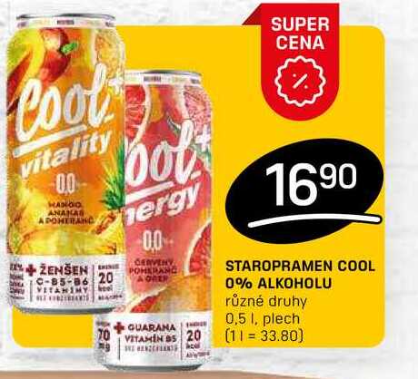STAROPRAMEN COOL 0% ALKOHOLU různé druhy 0,5 1, plech