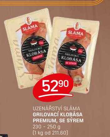 GRILOVACÍ KLOBÁSA PREMIUM, SE SÝREM 230 - 250 g