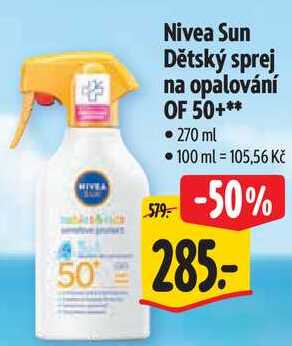 Nivea Sun Dětský sprej na opalování OF 50+, 270 ml 