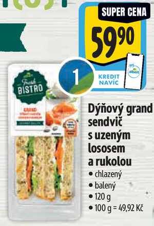 Dýňový grand sendvič s uzeným lososem a rukolou, 120 g