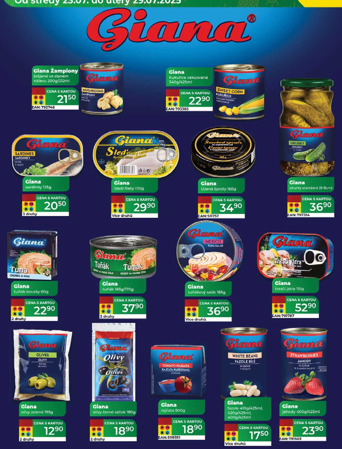 Giana žampiony krájené ve slaném nálevu 200g/212ml 