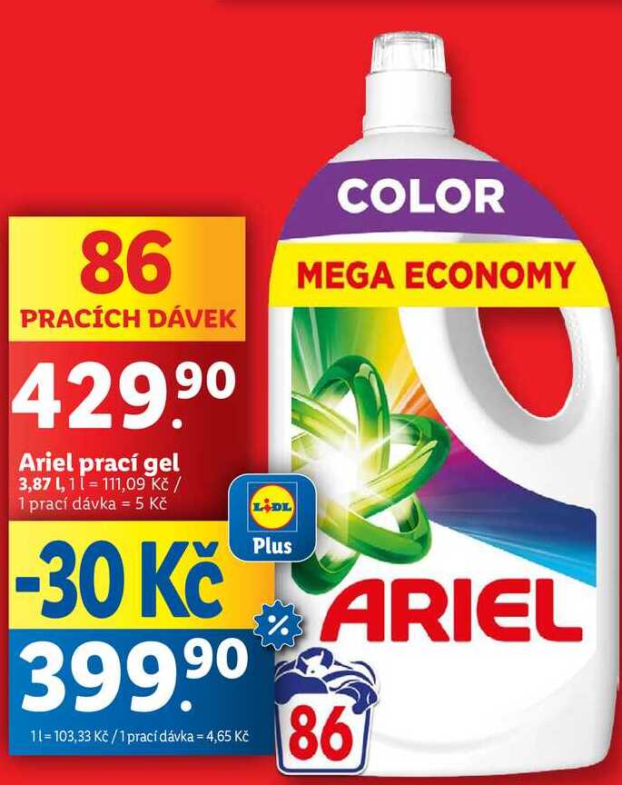 Ariel prací gel, 3,87 l/86 PD