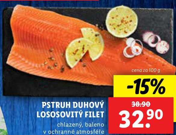 PSTRUH DUHOVÝ LOSOSOVITÝ FILET, cena za 100 g